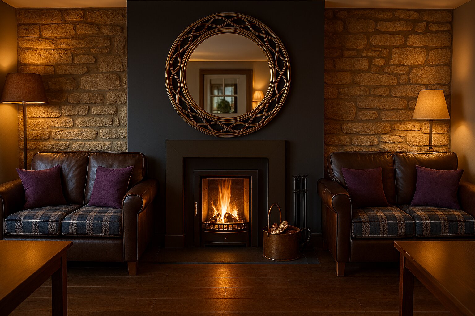 The cosy lounge bar with log fire at The Inchture Hotel